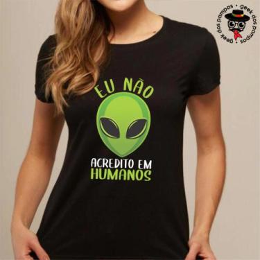 Imagem de Camiseta Não Acredito em Humanos - Mina Store, Preto, GG