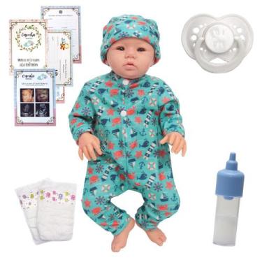 Imagem de Bebe Reborn 100% Silicone Menino Carequinha Pijama E Itens - Cegonha R