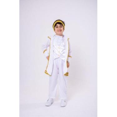 Imagem de Fantasia Príncipe Conde Branco com Coroa Dourada e Capa - Fabuloso Ate