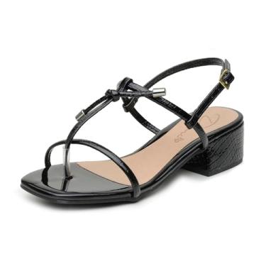 Imagem de Sandalia FemininaVerniz Croco Salto Quadrado Baixo Estiloso Mega Confortavel Sola Borracha Seguro Tamanho:35;Cor:Preto;Gênero:Feminino;Departamento BS:Esporte
