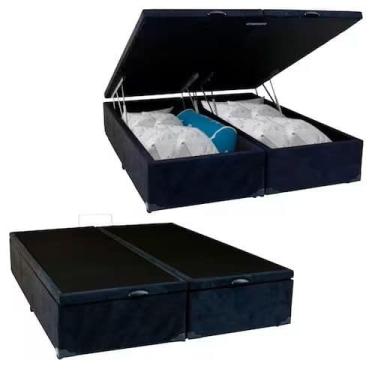 Imagem de Base Cama Box Bau Bipartido King Preto Suede Premium 47x192x203 - Sant