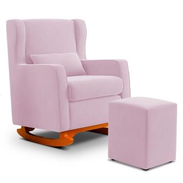 Imagem de Poltrona de Amamentação e Descanso Zoe com Base Balanço e Puff Sintético Rosa Bebê - Desk Design