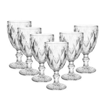 Imagem de Jogo 6 Taças De Vidro 350Ml Cristal Diamante Vinho Suco Água 340ml 1º Linha