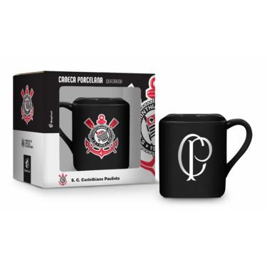 Imagem de Caneca Porcelana Quadrada BrasFoot Corinthians 220 ML Licenciada Preto