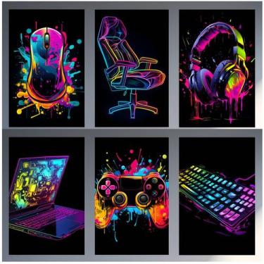 Imagem de Kit 6 Quadros Gamer Streamer Quarto Nerd Video Game 20x28cm - CAMALEÃO