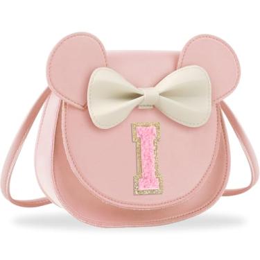 Imagem de Presentes de aniversário para meninas de 2, 3, 4, 5, 6, 7, 8, 9 e 10 anos de idade, bolsa infantil infantil para meninas pequenas com laço de orelha de rato personalizado, Letra rosa pequena, I, I