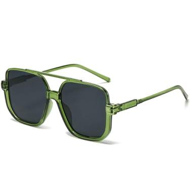 Imagem de JRLLFD Óculos de sol vintage Double Bridges Big Frame, feminino, masculino, esportivo, para dirigir, UV400 (verde, cinza)