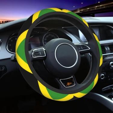 Imagem de Capa de volante de carro para mulheres e homens, acessório de carro antiderrapante com bandeira jamaicana da Jamaica, universal de 35,5 a 38 cm, adequada para carros, SUVs, caminhões (bandeira