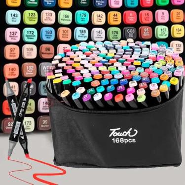 Imagem de Kit 168 Cores Canetinha Permanente Marcador Ponta Dupla, Fina e Grossa, Para Pintar Desenho, Colorir Arte, Criança, Adultos, Conjunto de Canetas Aquarela Marcadores De Cor, Secagem Rápida + Estojo