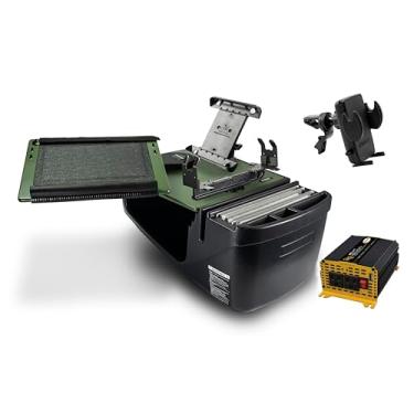 Imagem de AutoExec AE-RDFS-PI-PS-TAB-VC-AG Reach Desk banco dianteiro para carro e estação de trabalho portátil com inversor de potência de 400 watts, suporte de impressora, suporte para tablet e clipe de