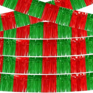 Imagem de KUNYYI Guirlanda de franja de folha verde e vermelha, 6 peças, cortina metálica de 10 metros, faixa de fundo com glitter para decoração de festa de casamento de Natal