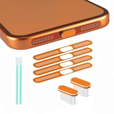 Imagem de Plugue de poeira USB C, capa de porta USB C, capa de plugue USB C com protetor de alto-falante capa protetora contra poeira compatível com iPhone 17 Pro Max - laranja