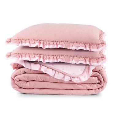 Imagem de Cobre Leito Queen Micropercal 200 Fios Com Babado Malvinni Rosa - 3 Pe