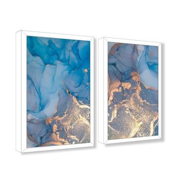 Imagem de Quadro Decorativo Caixa Alta 2 Un 40x60 Mármore Aurora Azul Titulo Moldura Branca