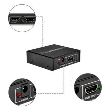 Imagem de Splitter Divisor Hdmi Hdtv 1x2 1 Entrada 2 Saídas Full Hd 3d
