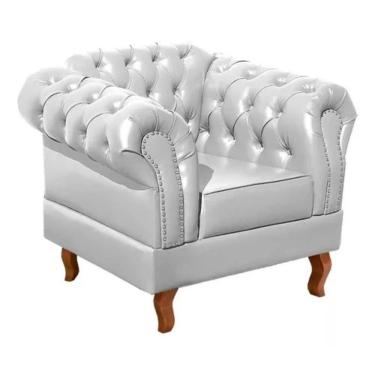 Imagem de Poltrona Chesterfield Dom Pedro Vintage Retrô Capitonê Couro Branco