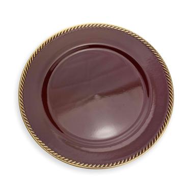 Imagem de Sousplat de Plástico Vermelho Com Detalhe Em Dourado 33 Cm - D'Rossi