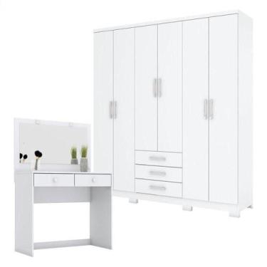 Imagem de Guarda Roupa Casal Caju 6 Portas E Penteadeira Daila Com Led Branco - 