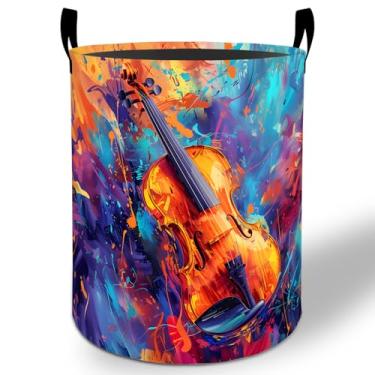 Imagem de Cesto de roupa para violino Art 50 x 40 cm, música colorida, dobrável, impermeável, Oxford, balde de armazenamento para quarto, quarto de bebê, decoração de berçário, caixas organizadoras de