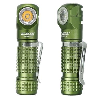 Imagem de Lanterna de cabeça recarregável Manker E03H III - Mini lanterna de bolso CRI de 800 lúmens com clipe - Lanterna de ângulo reto AA de 90 graus EDC com faixa de cabeça e cauda magnética (verde militar)