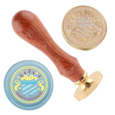 Imagem de Carimbo de lacre de cera de Natal, carimbo de latão e cabo de madeira, cabeça para cartões de Natal, convites, cartas, envelopes, cartões de felicitações, presentes