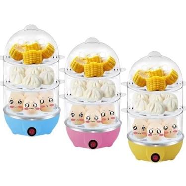 Imagem de Cozedor de Ovos Elétrico 110V 7/14/21 Ovos Vapor Multifuncional para Legumes e Alimentos (AZUL,3 ANDARES - 21 OVOS)