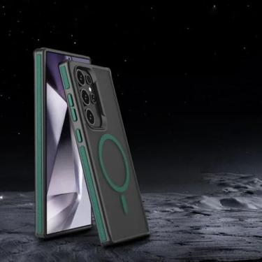 Imagem de HJZSZX Capa magnética para celular S25Ultra, com carregamento sem fio, fosca, translúcida e à prova de choque (para S25Ultra/verde)