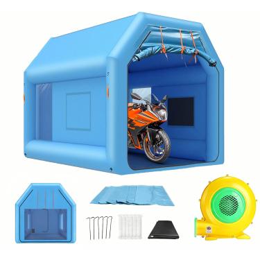 Imagem de Cabine de pintura inflável de 25 x 2,5 x 2,5 m, barraca de tinta em spray portátil com sistema de filtro de ar e soprador para pintura faça você mesmo, carro, caminhão, motocicleta, garagem, peça de