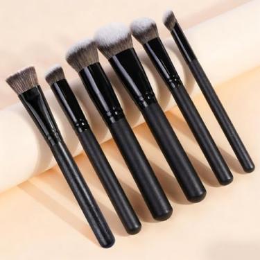 Imagem de Conjunto de 6 pincéis de maquiagem facial para iniciantes, incluindo sombra, corretivo, pó solto e pincéis macios para blush (preto)
