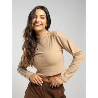 Imagem de Cropped Canelado Manga Longa Gola Alta Blusa Feminina-Feminino