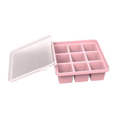 Imagem de Bandeja Organizadora de Alimentos e Forma de Gelo com Tampa Vedada Rosa - Recipiente Multiuso para Congelar Porções, Bebidas e Organizar Cozinha e Freezer. Reutilizável e Empilhável