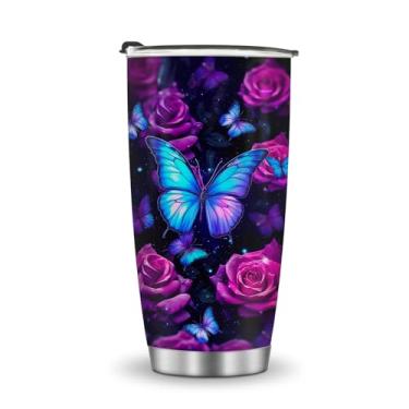 Imagem de Garrafa de água de viagem copos isolados caneca de café copo estilo borboleta meninas mulheres presentes para Natal, aniversário, dia das crianças, presente de aniversário de 590 ml, aço inoxidável