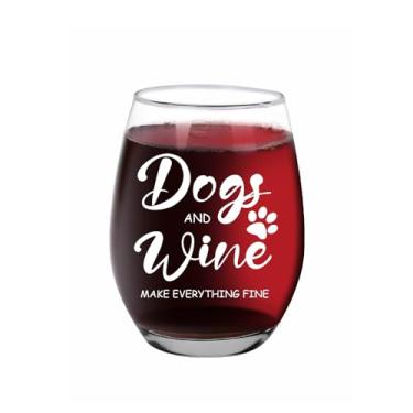 Imagem de Jogskeor Dogs and Wine Make Everything Fine Taça de vinho 425 g, presentes de mãe de cachorro, presentes de aniversário e dia das mães para amantes de cães