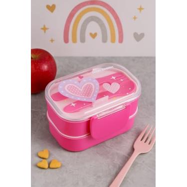 Imagem de Lancheira Pote Marmita C/Divisória Escolar Infantil Lanche Viagem Passeio Diversão da Criançada Merenda (Coração)