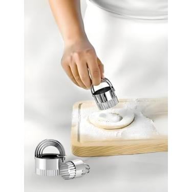 Imagem de Generic Conjunto de 5 peças de cortador de biscoito, cortador de biscoitos redondo com alça, ferramentas profissionais de massa de cozimento, formato de onda