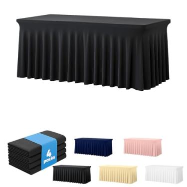Imagem de Deep Dream Pacote com 4 toalhas de mesa pretas de elastano para mesas retangulares de 2,3 m, sem rugas, 2,8 m, toalha de mesa elástica para festas, banquetes, casamentos e eventos