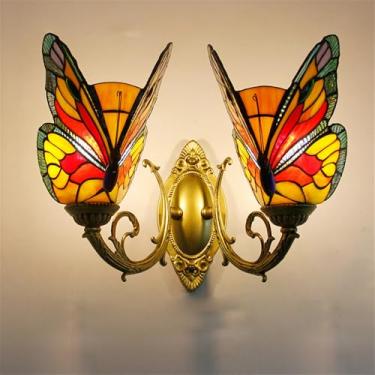 Imagem de Luminária de parede retrô americana LED estilo europeu de luxo para sala de estar, quarto, escritório, casa de campo, hotel, restaurante, café, bar, corredor, com vidro colorido (Estilo 21)