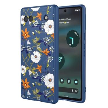 Imagem de OEURVQO Capa artística para Google 6A, capa de silicone líquido de toque macio com forro fofo, compatível com carregamento sem fio, capa protetora para Google Pixel 6A, azul brilhante