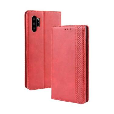 Imagem de Capa para Samsung Galaxy note 10 PRO,Retro Flip magnético,Caso de telefone de couro PU,Design de carteira com 3 slots de cartão e 1 clipe de dinheiro -Red