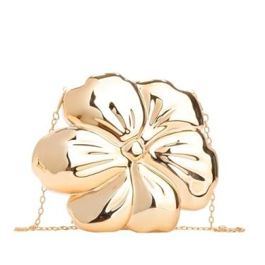 Imagem de changes girl Bolsa clutch em forma de flor de acrílico, bolsa brilhante dourada bolsa tiracolo para noite, Dourado, 6.69in x 5.51in x 1.97in
