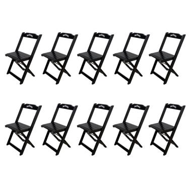 Imagem de Kit 10 Cadeiras Dobráveis Madeira Jack Preta