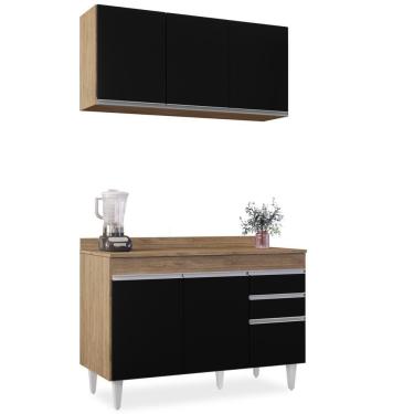 Imagem de Armário Virgínia E Balcão Com Tampo Michigan 120cm Castanho-preto - Lumil