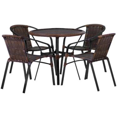 Imagem de 4 Cadeiras E Mesa Floripa Tampo Tramado Alumínio Trama Argila