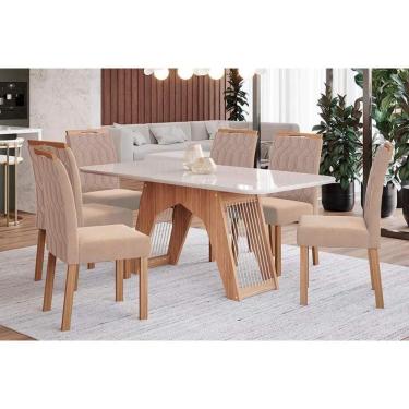 Imagem de Sala De Jantar Completa Carol Tampo Madeirado C- Vidro 180x90cm E 6 Cadeiras Paola Savana-nature-suede Nude Bege - Cimol