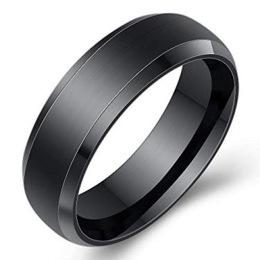 Imagem de VanSabrina Conjunto de 3 anéis de aço inoxidável para homens e mulheres, superfície fosca chanfrada borda polida aliança de casamento 8 mm de largura, Aço inoxidável, Sem pedra preciosa