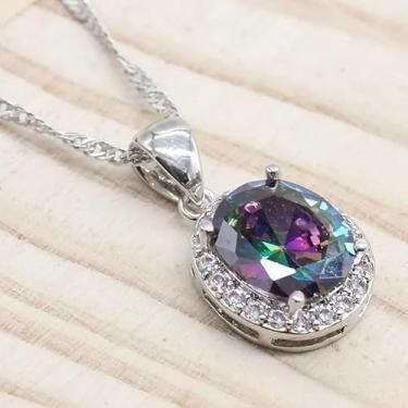 Imagem de Colar elegante com pingente de zircônia colorida para mulheres, festas, carnavais, joias modernas, presentes para amigas, One Size, Cobre, Zircônia cúbica