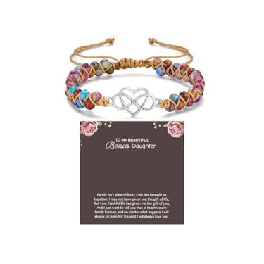 Imagem de DivaGlamz Pulseira To My Bonus Daughter-Infinity Forever Love Coração, Pedra Imperador Natural Dupla Camada Roxa Contas Tecidas Pulseiras Ajustáveis Mind Peace Gift Jewelry, Large, Aço inoxidável