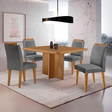 Imagem de Mesa Olimpia 90 Mdf Com 4 Cadeiras Athenas Linho Grafite Naturalle