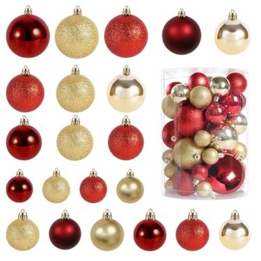 Imagem de MIRATE Conjunto de enfeites de Natal, 48 peças de bolas de enfeites de árvore de Natal inquebráveis, enfeites versáteis de bolas de Natal penduradas, para árvores de Natal, guirlanda de guirlanda