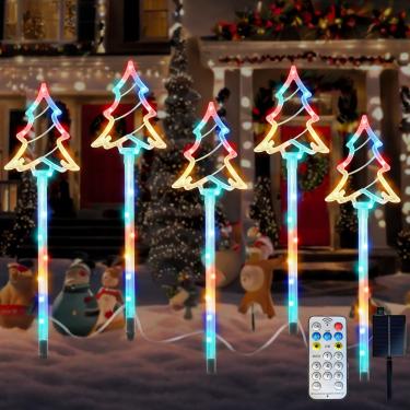 Imagem de Luzes solares de jardim para decoração de Natal para ambientes externos, árvore de Natal iluminada de 68,5 cm, luzes solares de Natal com 8 modos de luzes à prova d'água, luzes externas para passarela